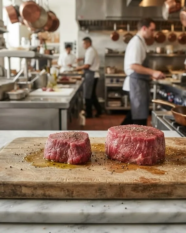 Detail view of scaling the plate: how 6 oz and 8 oz filets change the numbers
