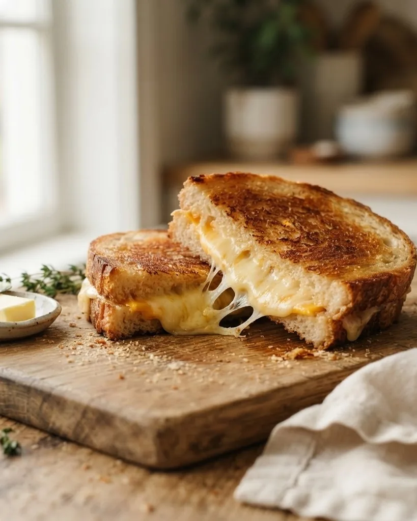 Close-up illustrating what are the nutrition facts for a grilled cheese sandwich (the reference build)
