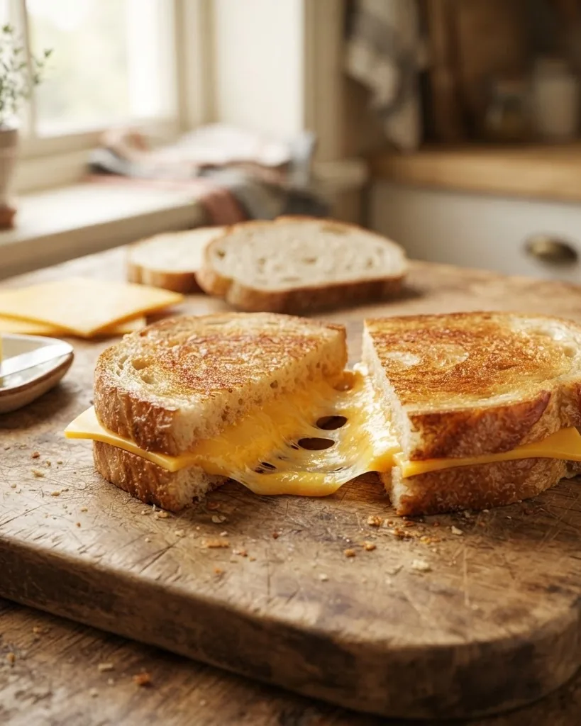 Close-up illustrating the 450-Calorie Baseline: What Two Bread Slices, Two Cheese Slices, and a Pat of Butter Add Up To