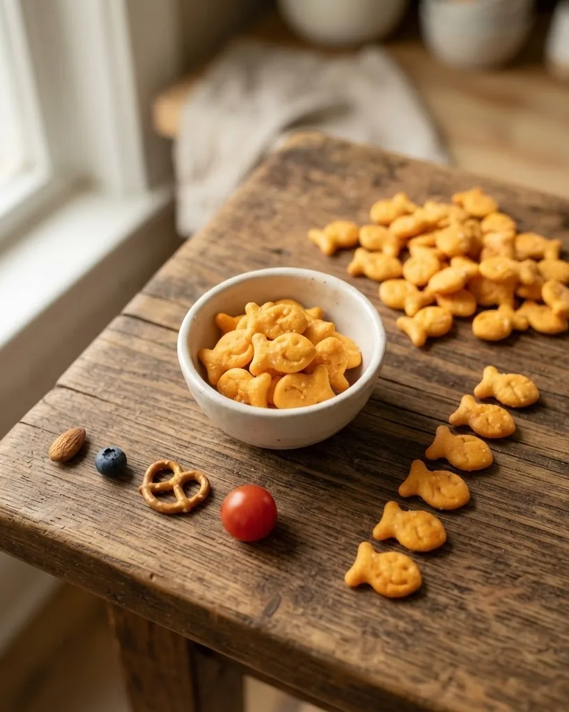 Close-up illustrating what a 30-Gram Serving of Cheddar Goldfish Really Holds