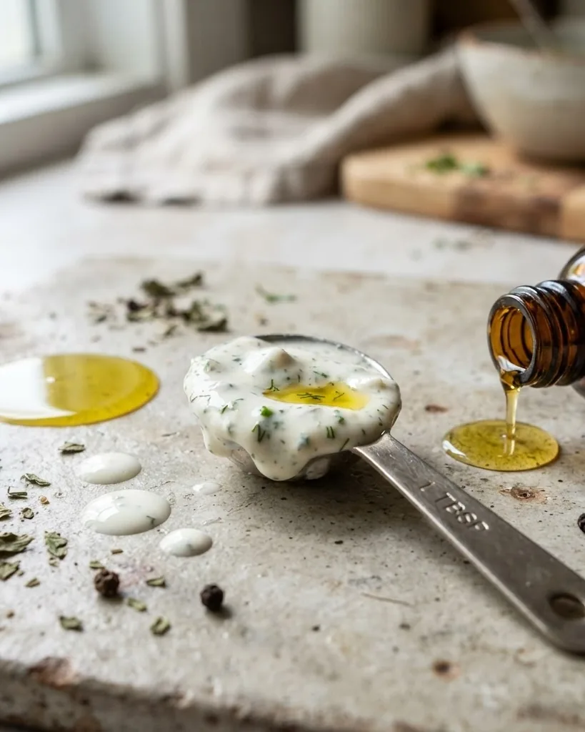 Close-up illustrating why 14 grams of fat hides in two tablespoons of ranch