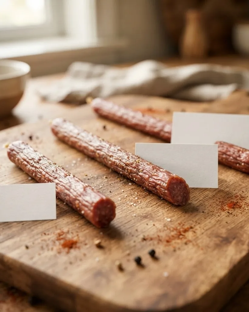 Close-up illustrating why the Slim Jim nutrition label changes with every stick size