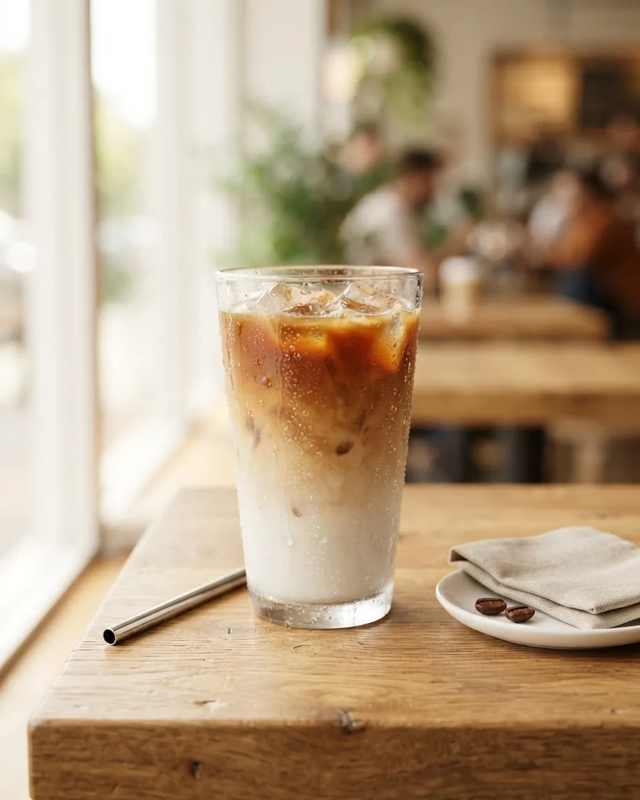 Detail view of the Grande Iced Caffe Latte and the numbers that actually stick
