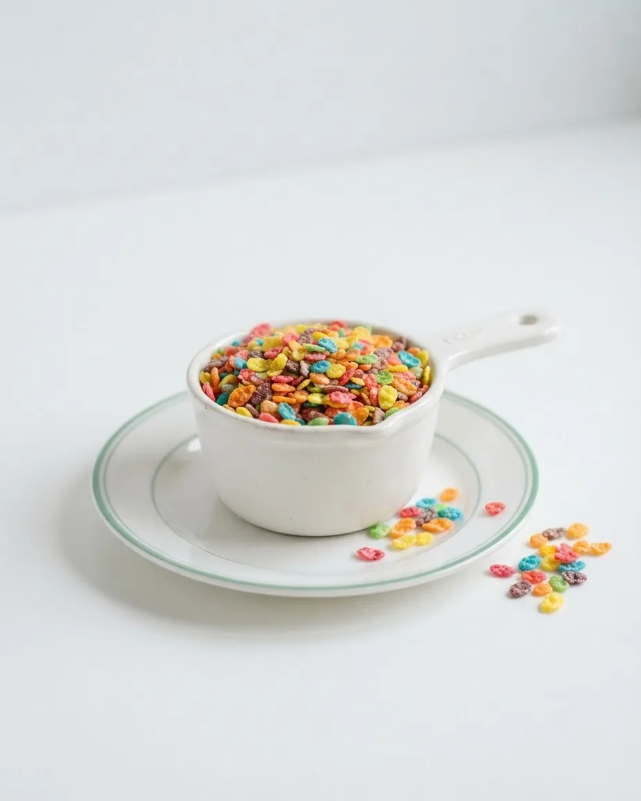 Close-up illustrating the serving size the Fruity Pebbles nutrition label reports against