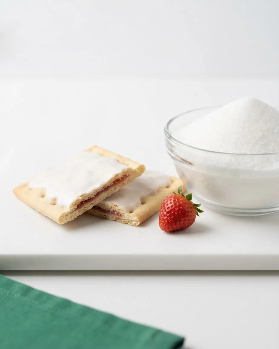 Detail view of the strawberry filling is not the sugar source: 30 of 31 grams are added